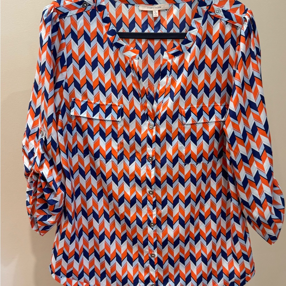 Chevron Patterned Button-Up Blouse